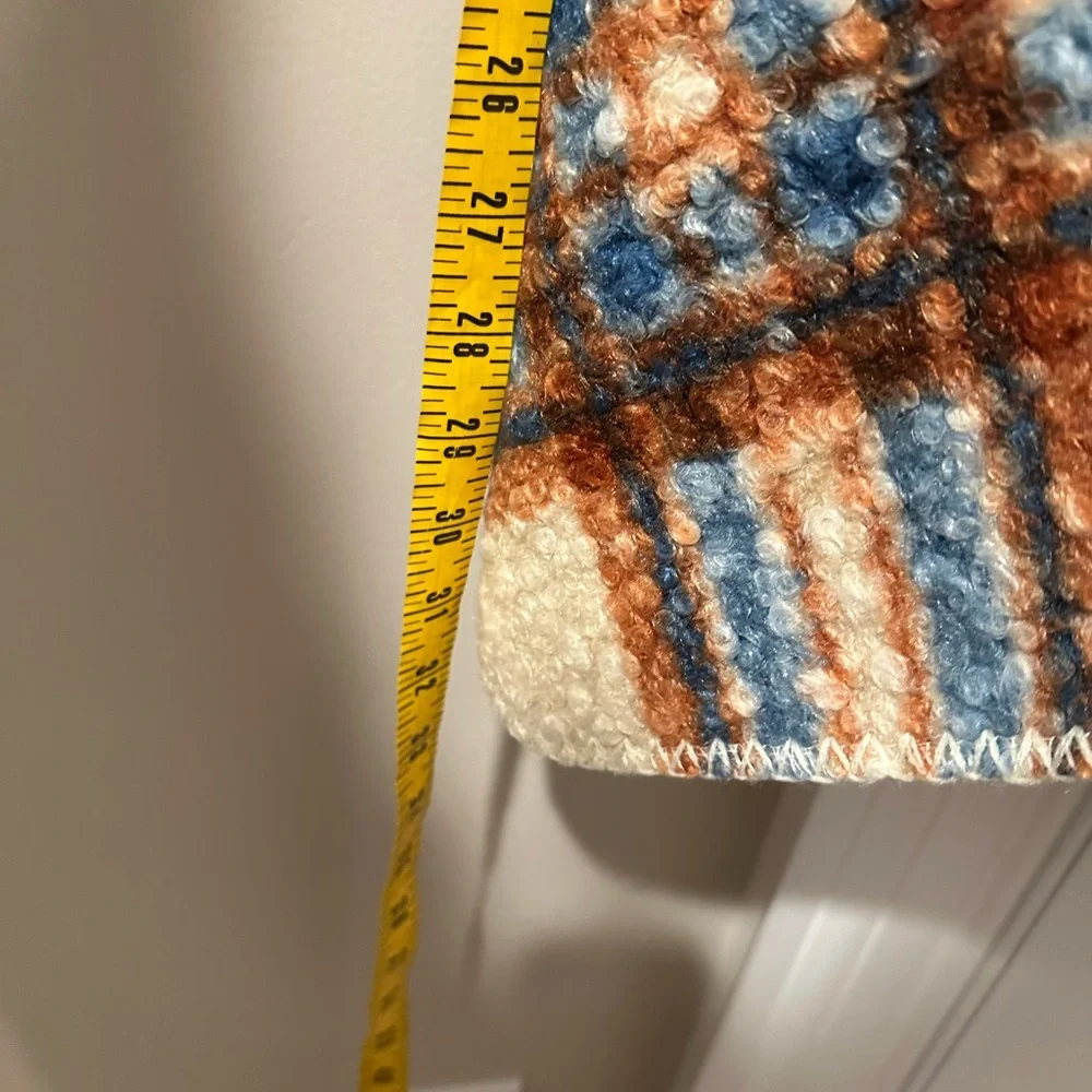 Women's Cape in Cream, Blue, and Orange/Caramel Plaid